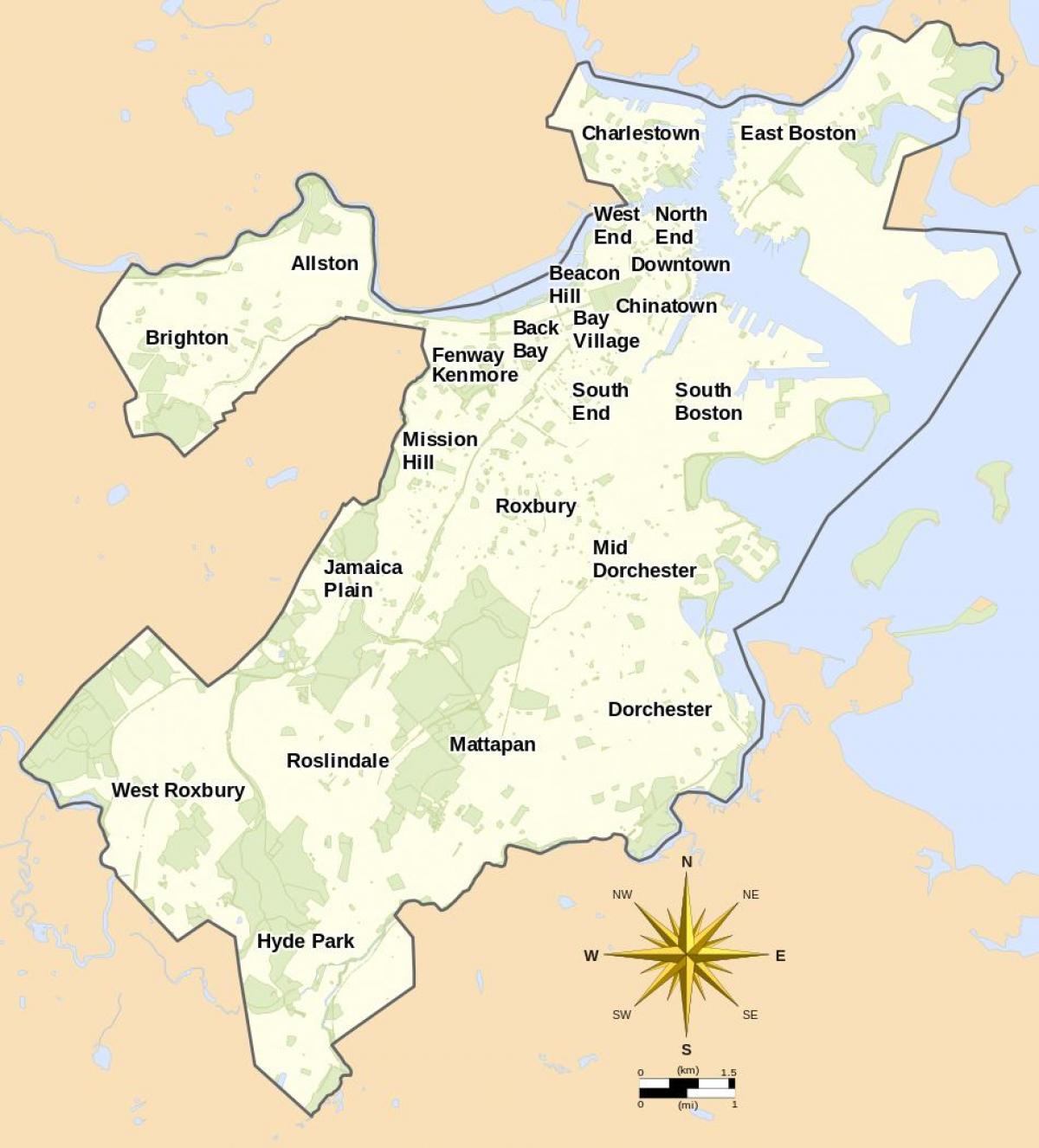 kartta Boston ja ympäröivää aluetta