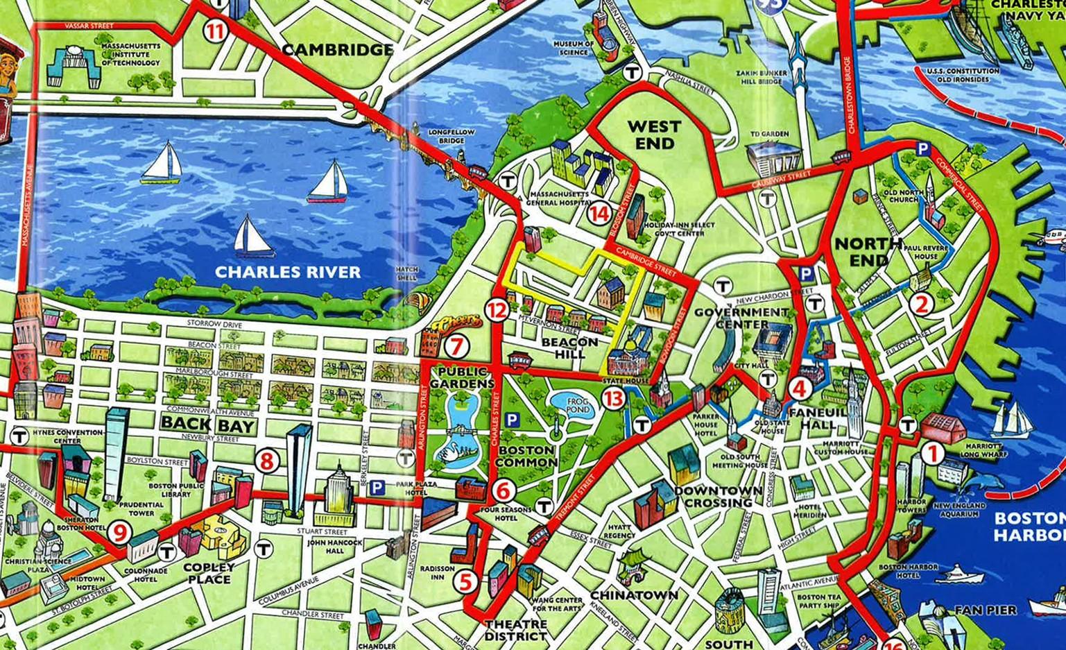 Boston nähtävyydet kartta - Kartta Boston nähtävyyksiä (yhdysvallat)