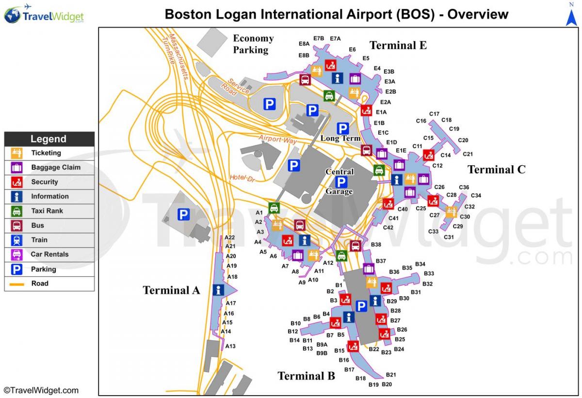 kartta Boston lentokenttä