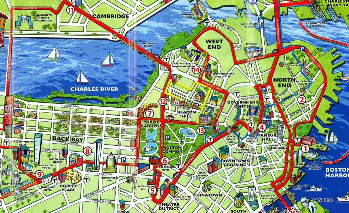 kartta Bostonin nähtävyyksiä