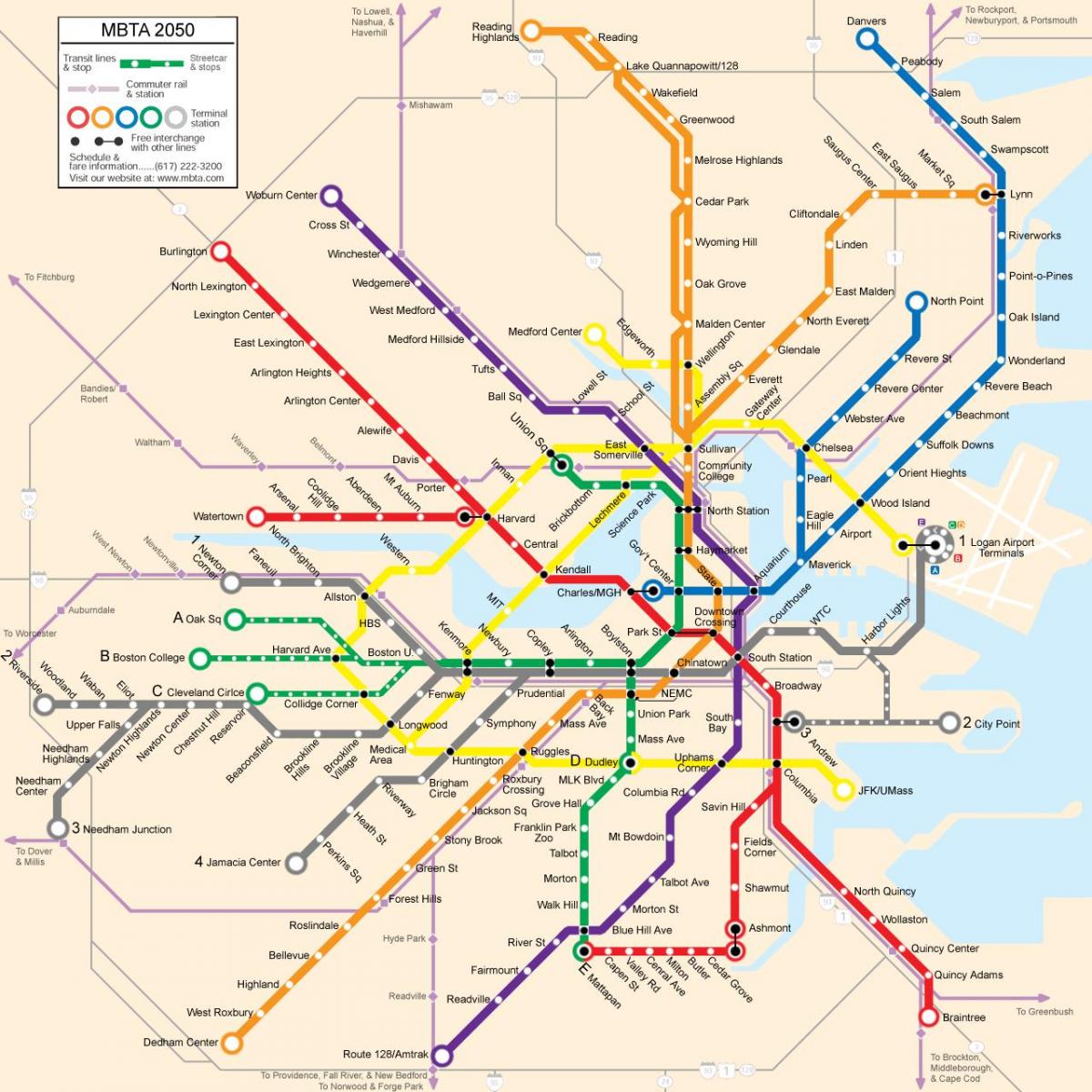Bostonin julkinen liikenne kartta