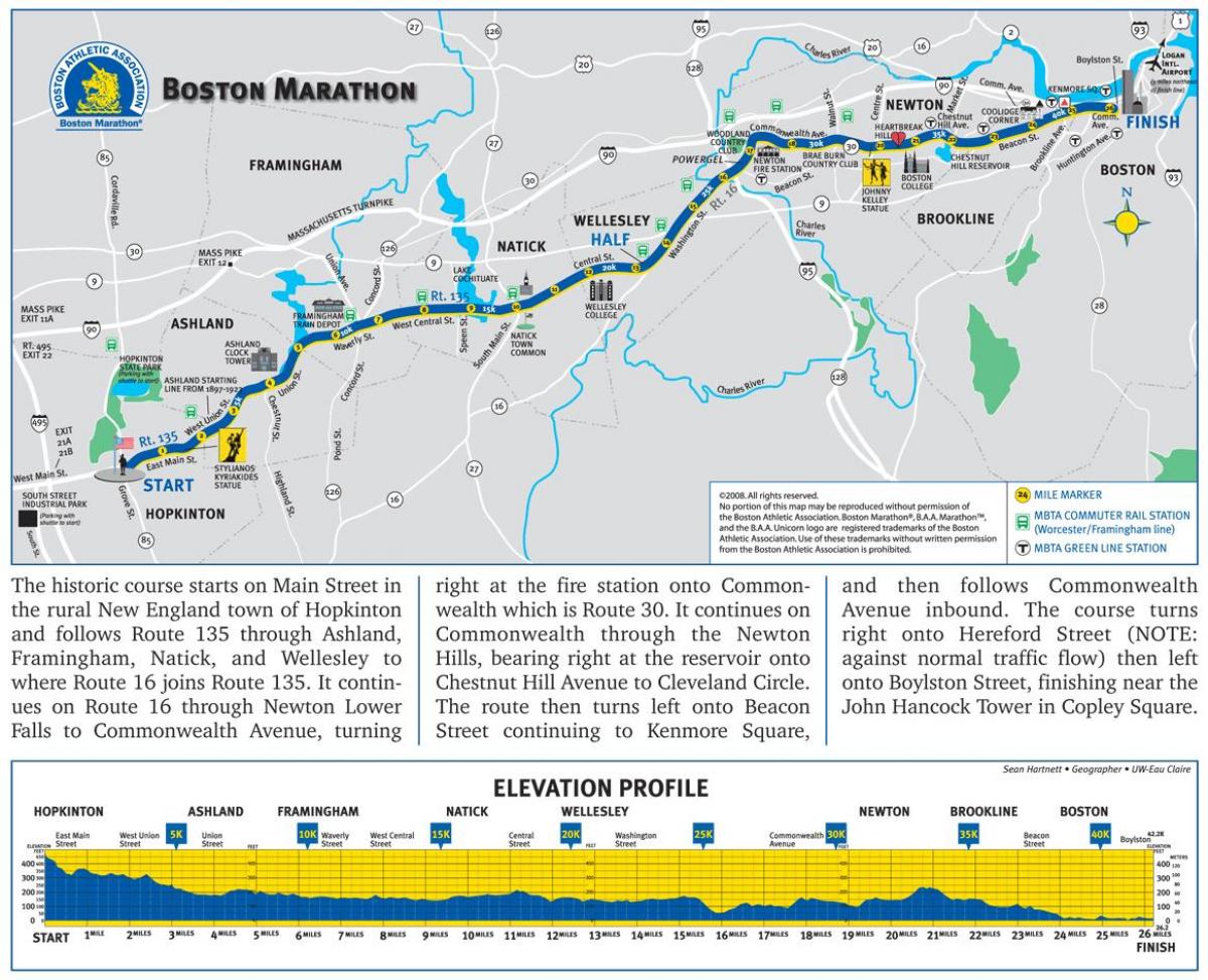 Bostonin maraton korkeus kartta
