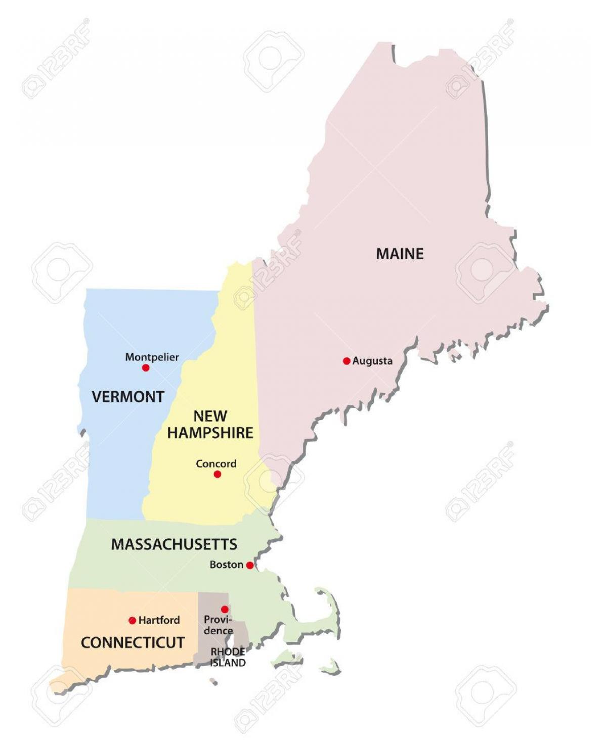 kartta New England valtioiden