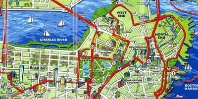 Kartta Bostonin nähtävyyksiä